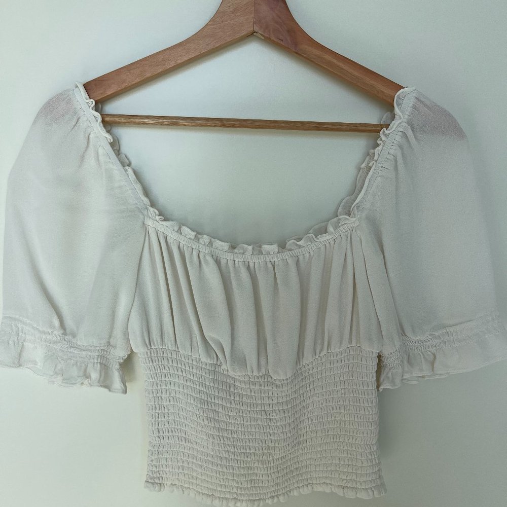 Reformation Ivory Puff Sleeve Top